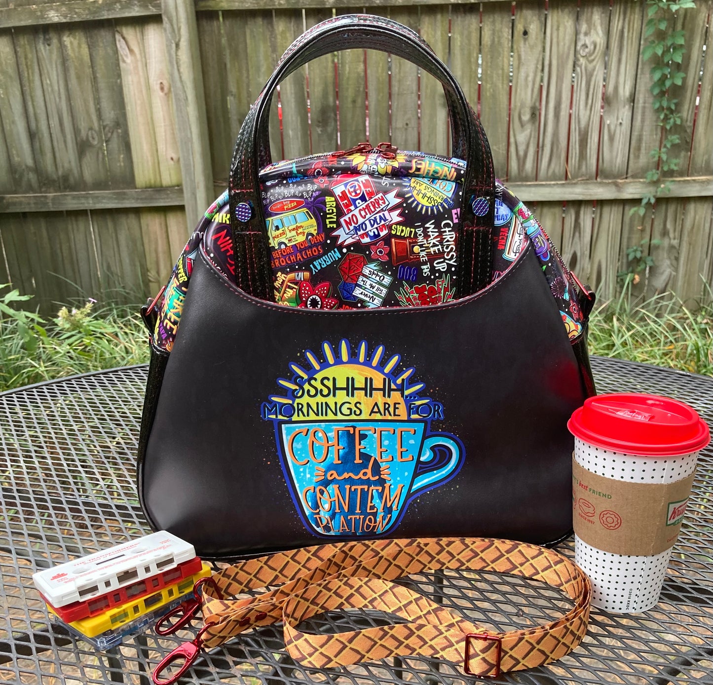 Coffee and Contimplation Bowler Handbag with Crossbody Strap