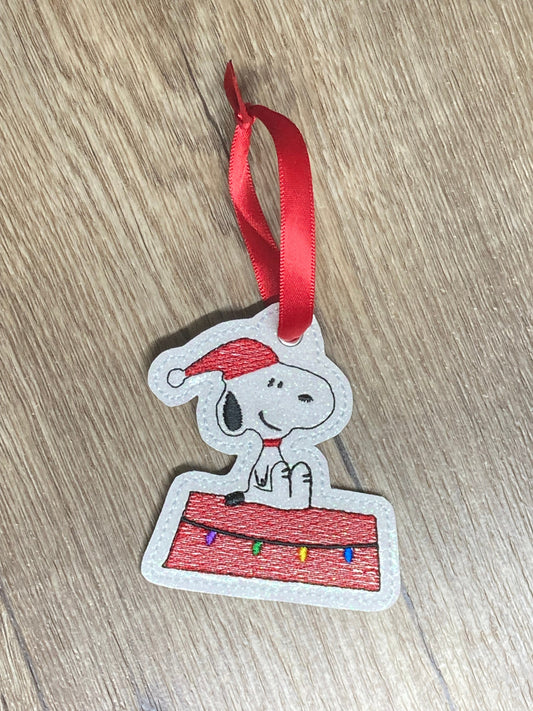 Santa Beagle on Doghouse Ornament