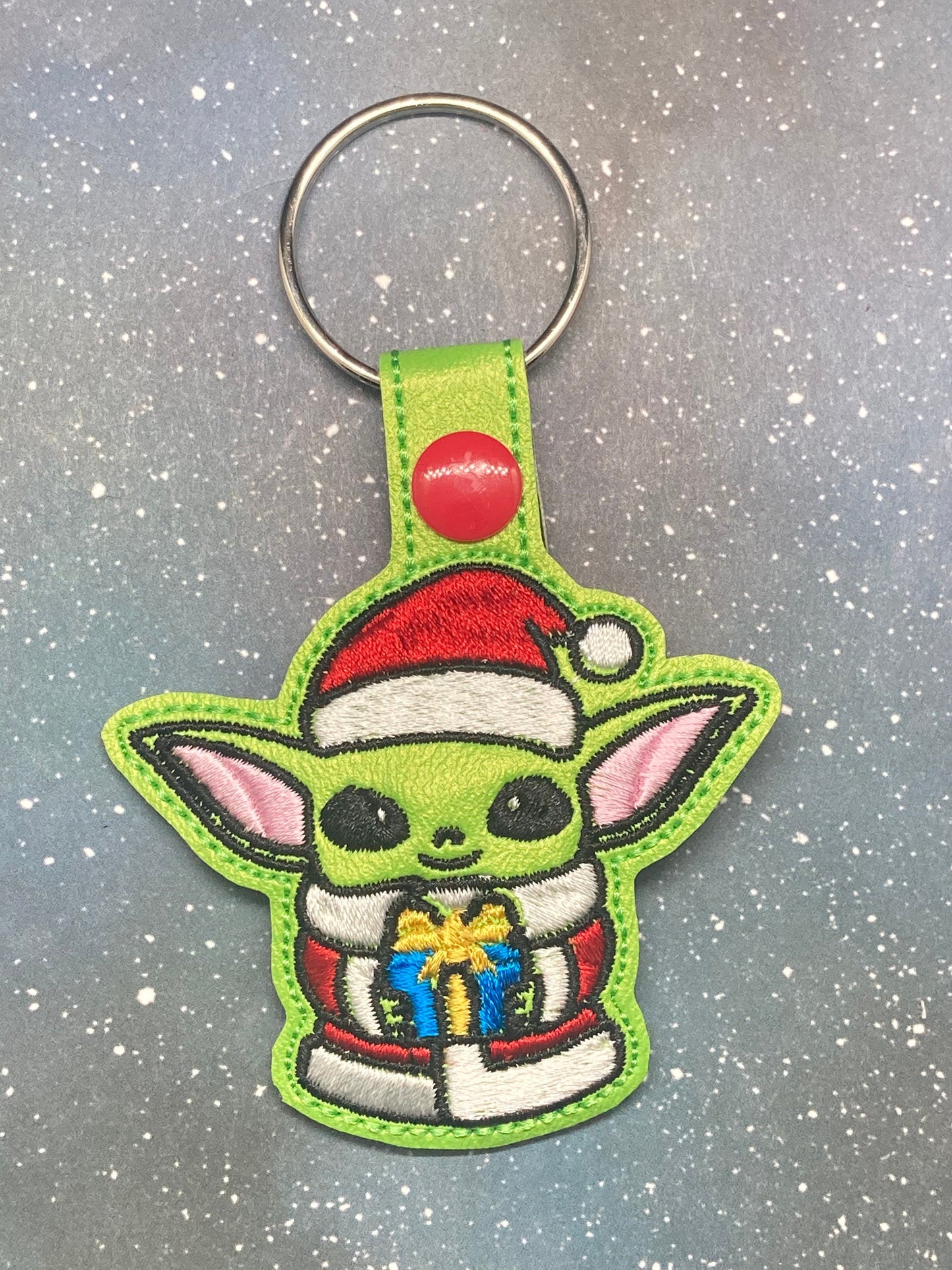 Baby Green Alien Santa Snaptab Keychain